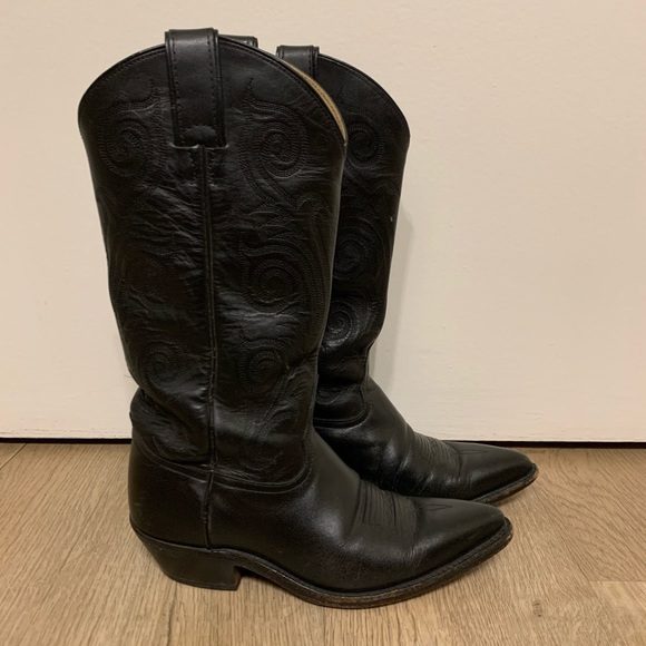 Tony Lama Vintage Black Cowboy Boots Sz 7B - Picture 11 of 15